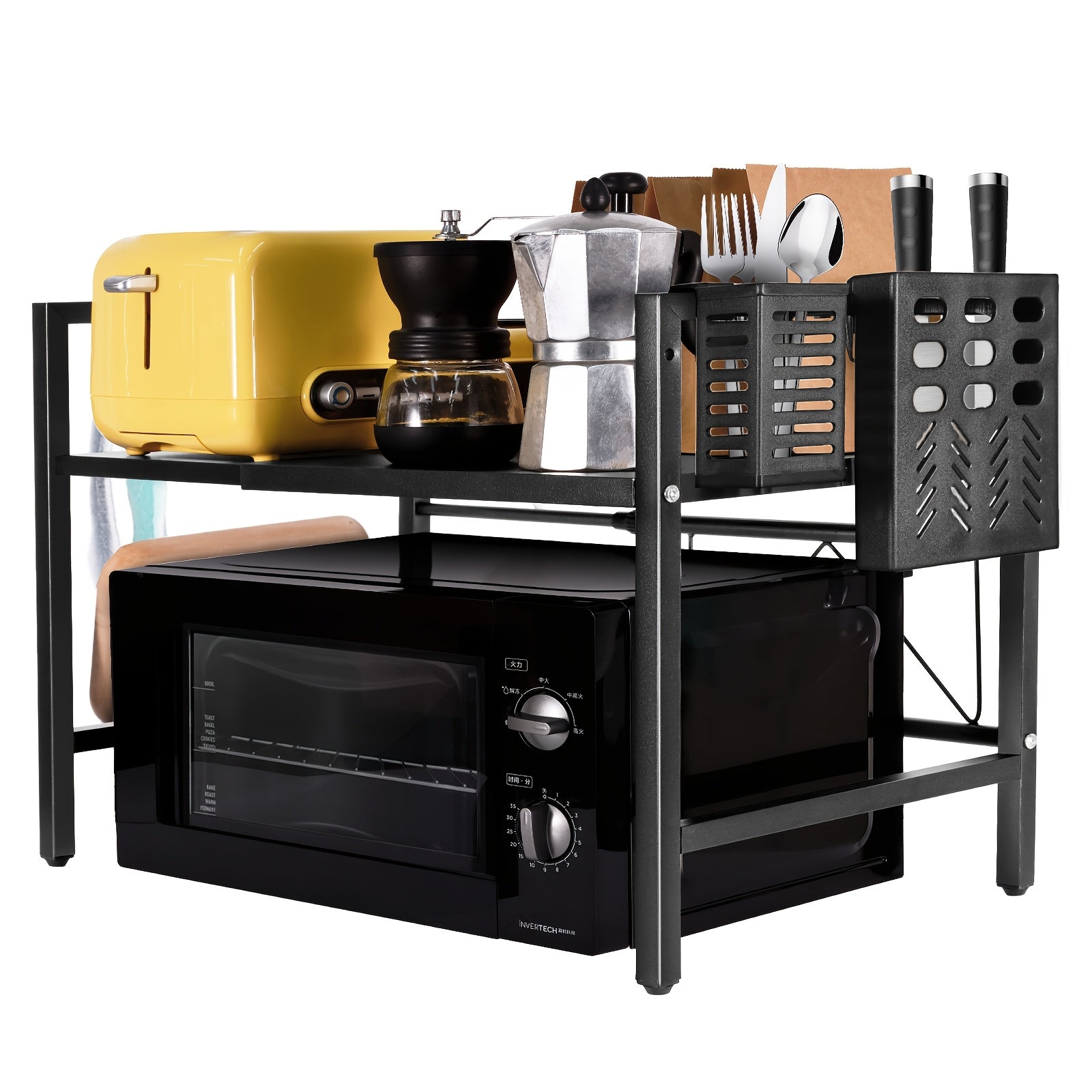 Durable Metal Microwave Stand with 2 Shelves Adjustable Countertop Kitchen Organization