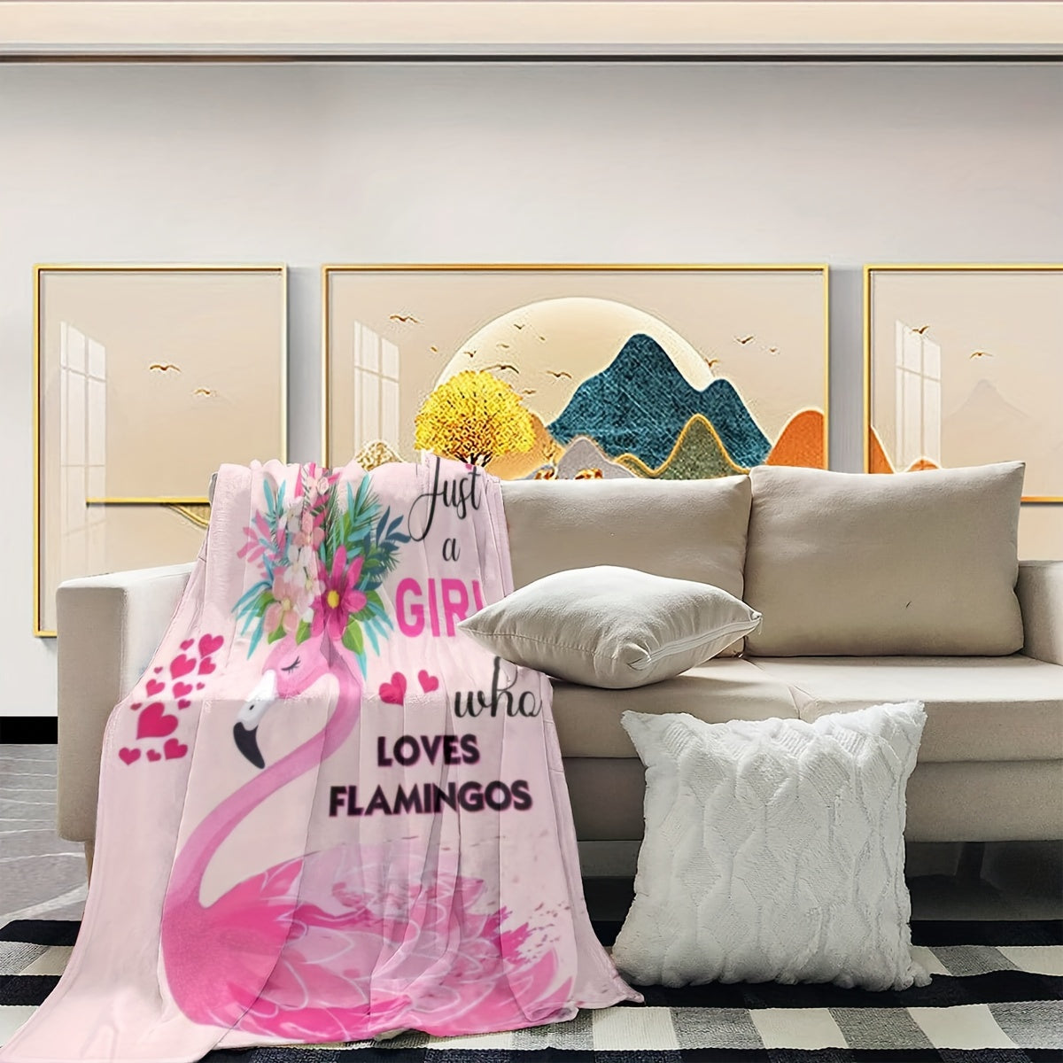 Pink Flamingo Print Throw Blanket Soft Plush Fleece for Girls Bed Sofa