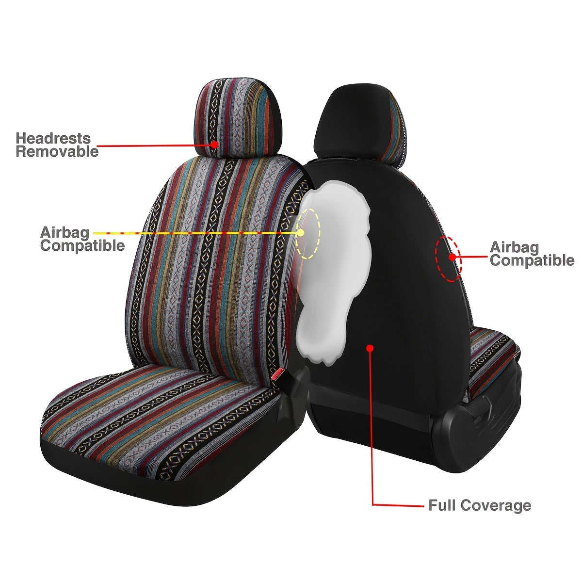 9pcs Car Seat Covers Polyester Vibrant Striped Geometric Universal Fit