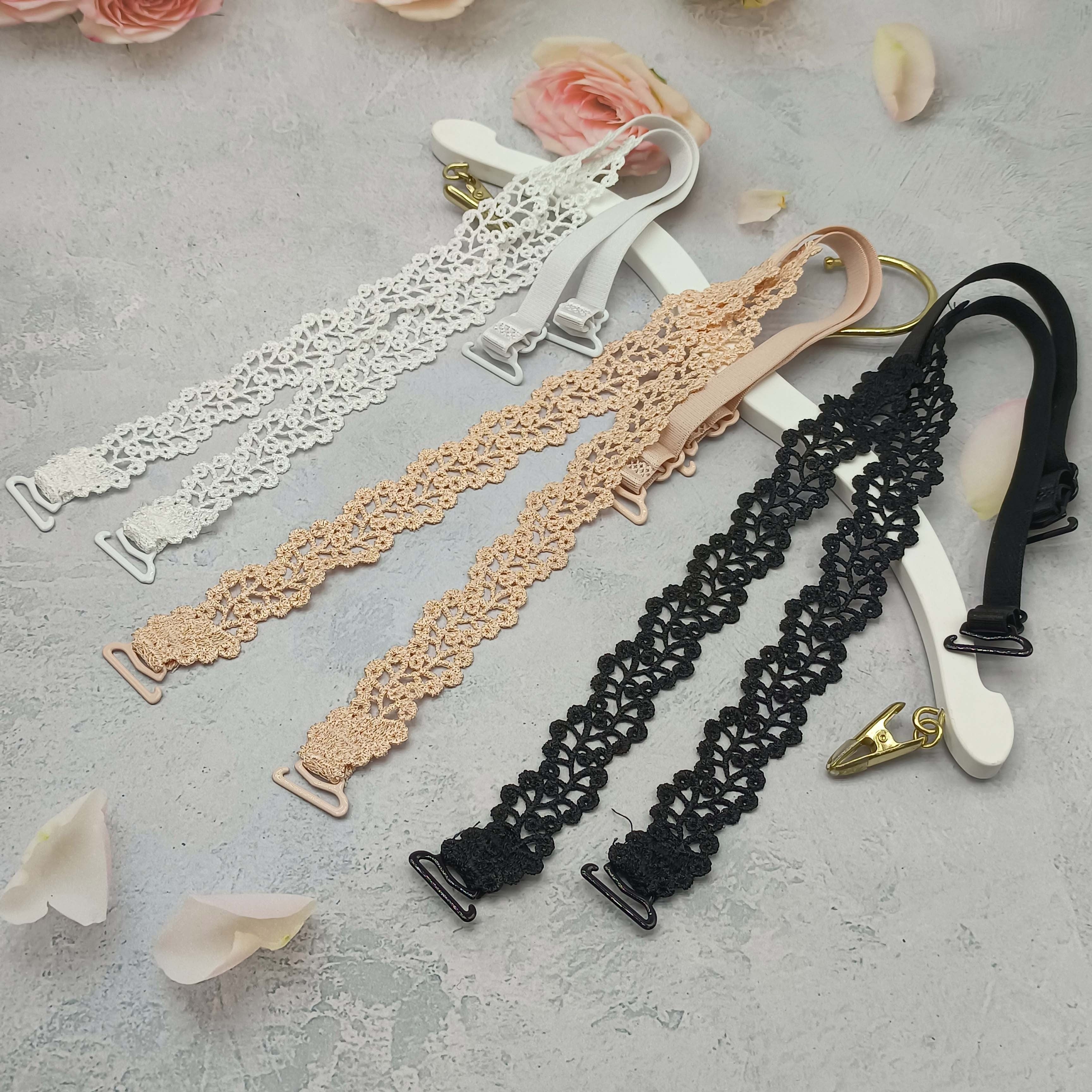 Women's Adjustable Floral Bra Straps in Beige White Black Polyester Lingerie Accessories