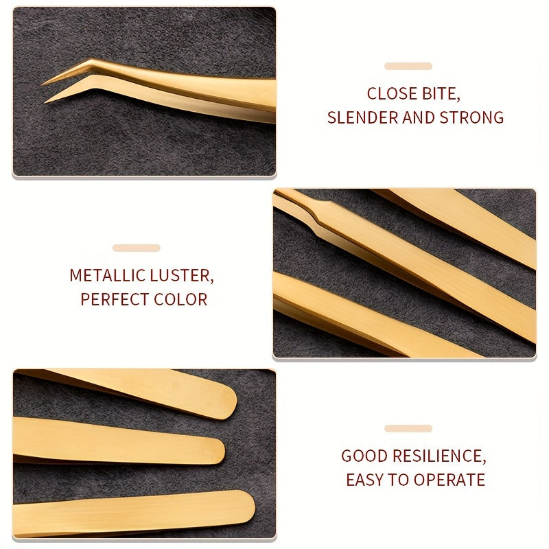 7-Piece Stainless Steel Eyelash Tweezers Set for False Eyelash and Eyebrow Grooming