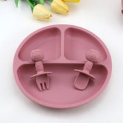 9-Piece Silicone Baby Tableware Set with Bib Plate Bowl Cup Spoon Fork