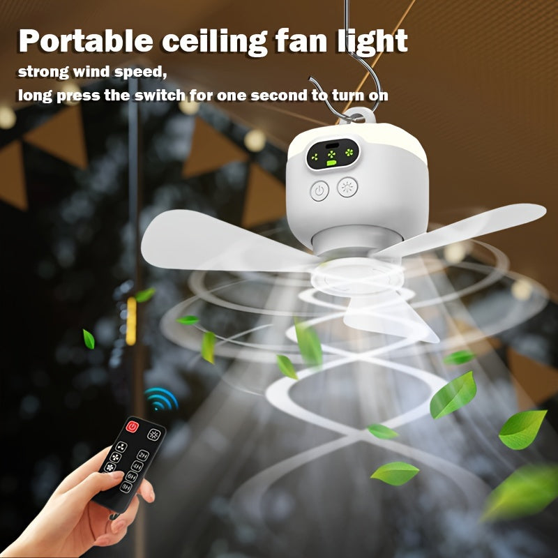 Portable Camping Fan with LED Light and Remote Control, Rechargeable 8000mAh Battery, Detachable Blades, Timer, 3 Speeds