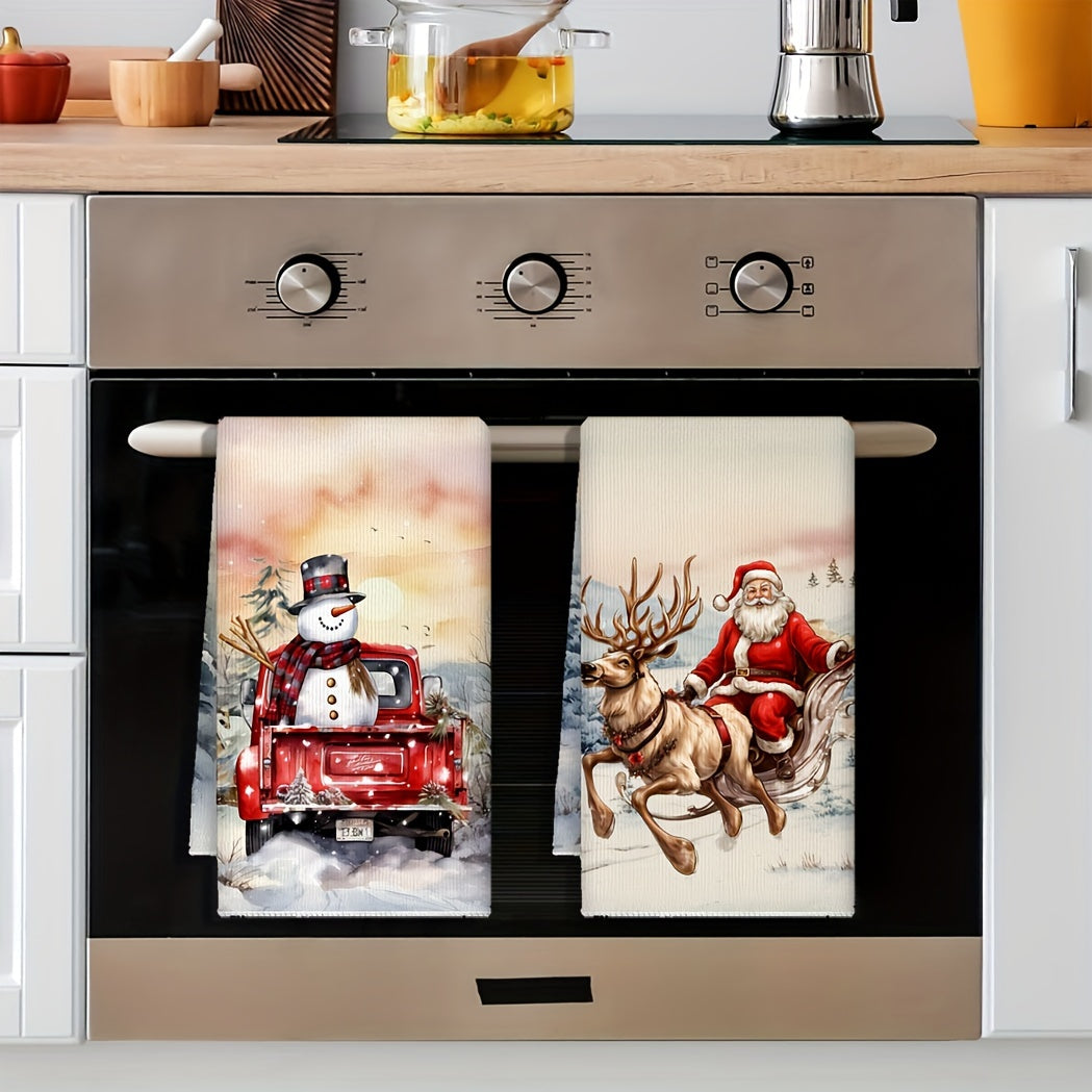 Christmas Kitchen Towel Set Santa Reindeer Snowman Microfiber 45x70cm