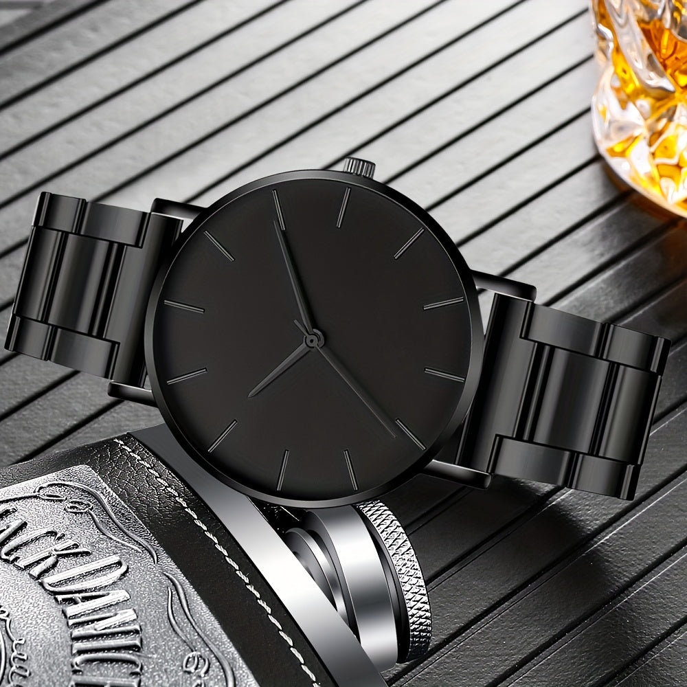 Men's Stainless Steel Quartz Watch with Round Dial Non-Waterproof Gift for Dad or Boyfriend