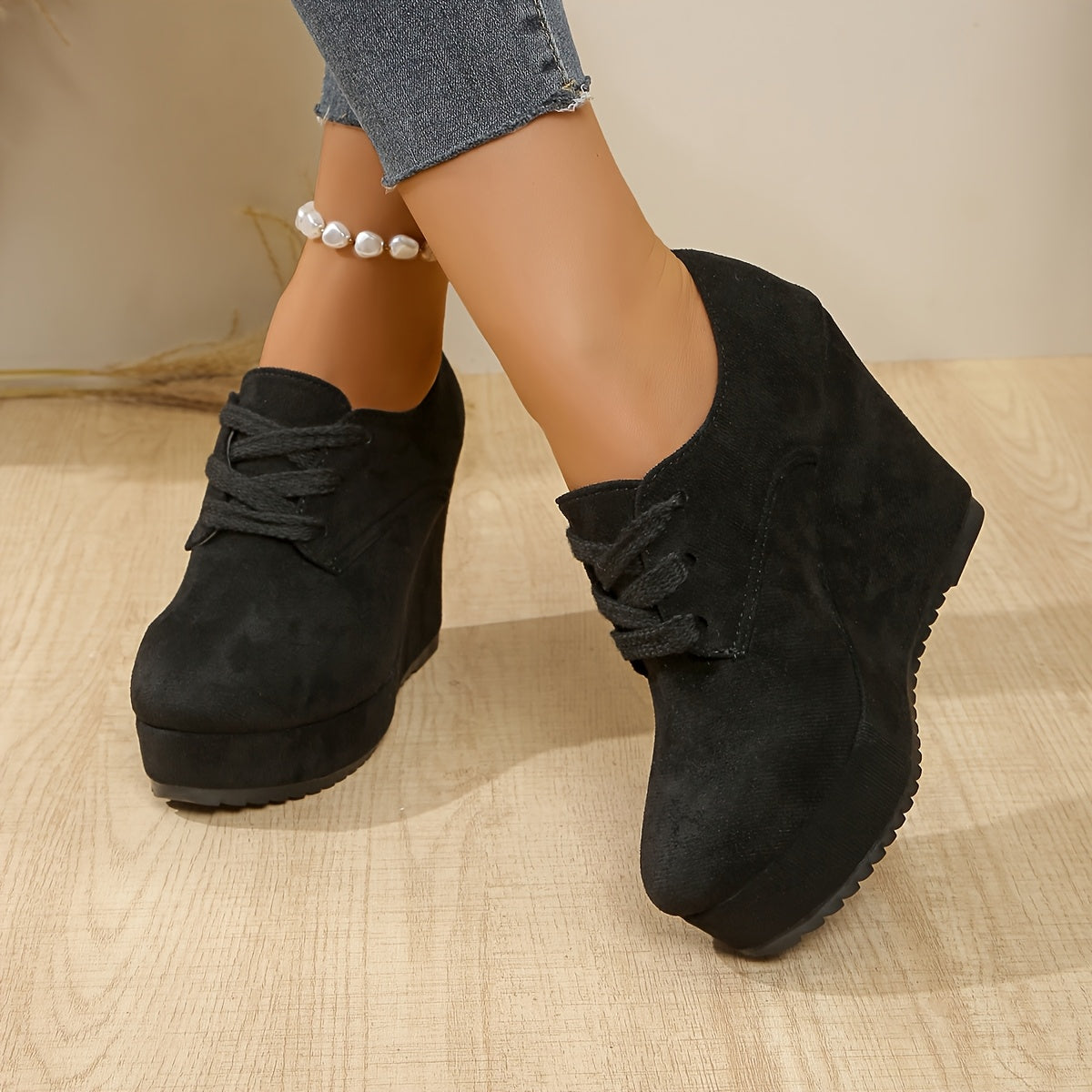 Women's Solid Color Casual Chunky Platform Shoes 10cm Heel Lightweight Boots
