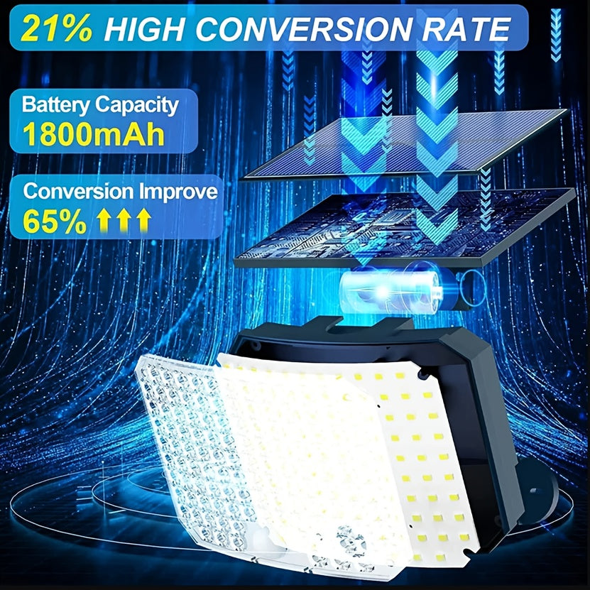 Солнечный светодиодный светильник EcoSmart с датчиком движения, 118 светодиодов, дистанционное управление, 4 режима, поворотная голова, полисиликоновая панель, для использования в любое время года.