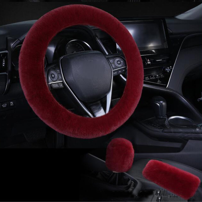 3pcs Winter Fur Plush Steering Wheel Covers Handbrake Gear Shift Fluffy Car SUV