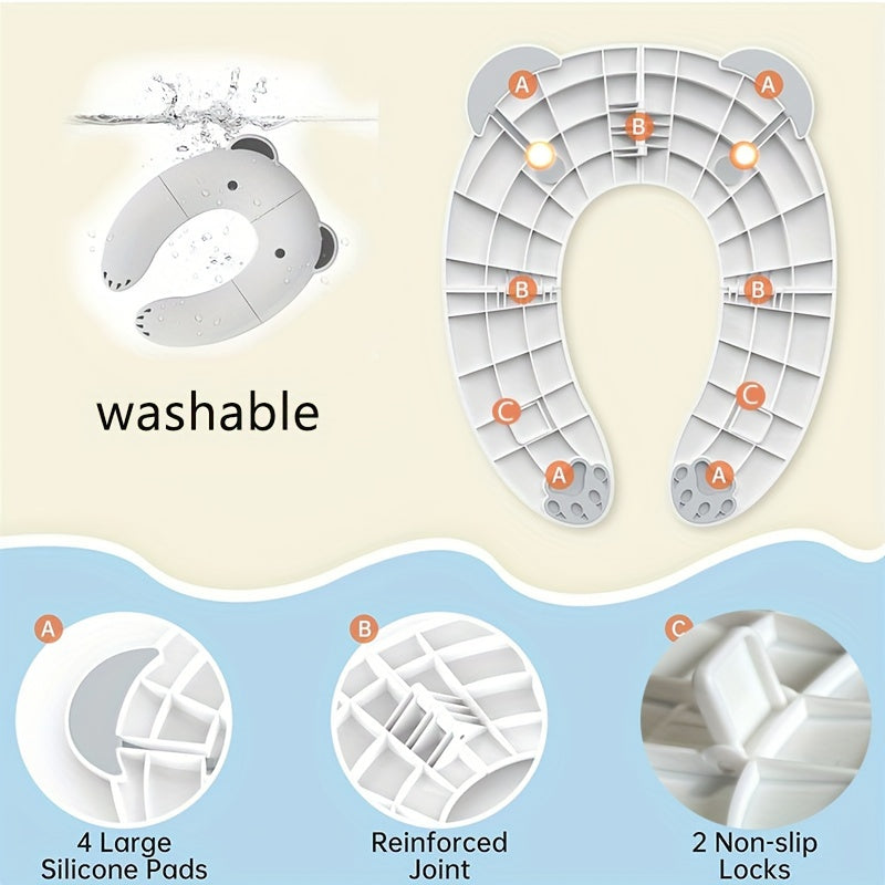 Children's Folding Travel Toilet Seat for Toddlers with Non-Slip Silicone and Built-In Buckle