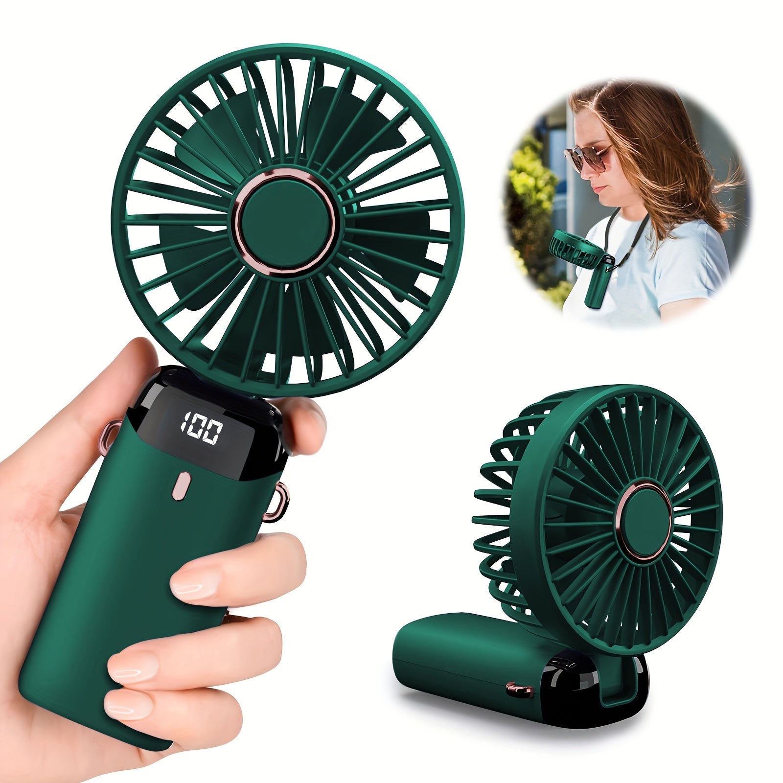 Mini USB Fan with 5 Speeds, Battery Indicator, Portable for Work and Outdoors