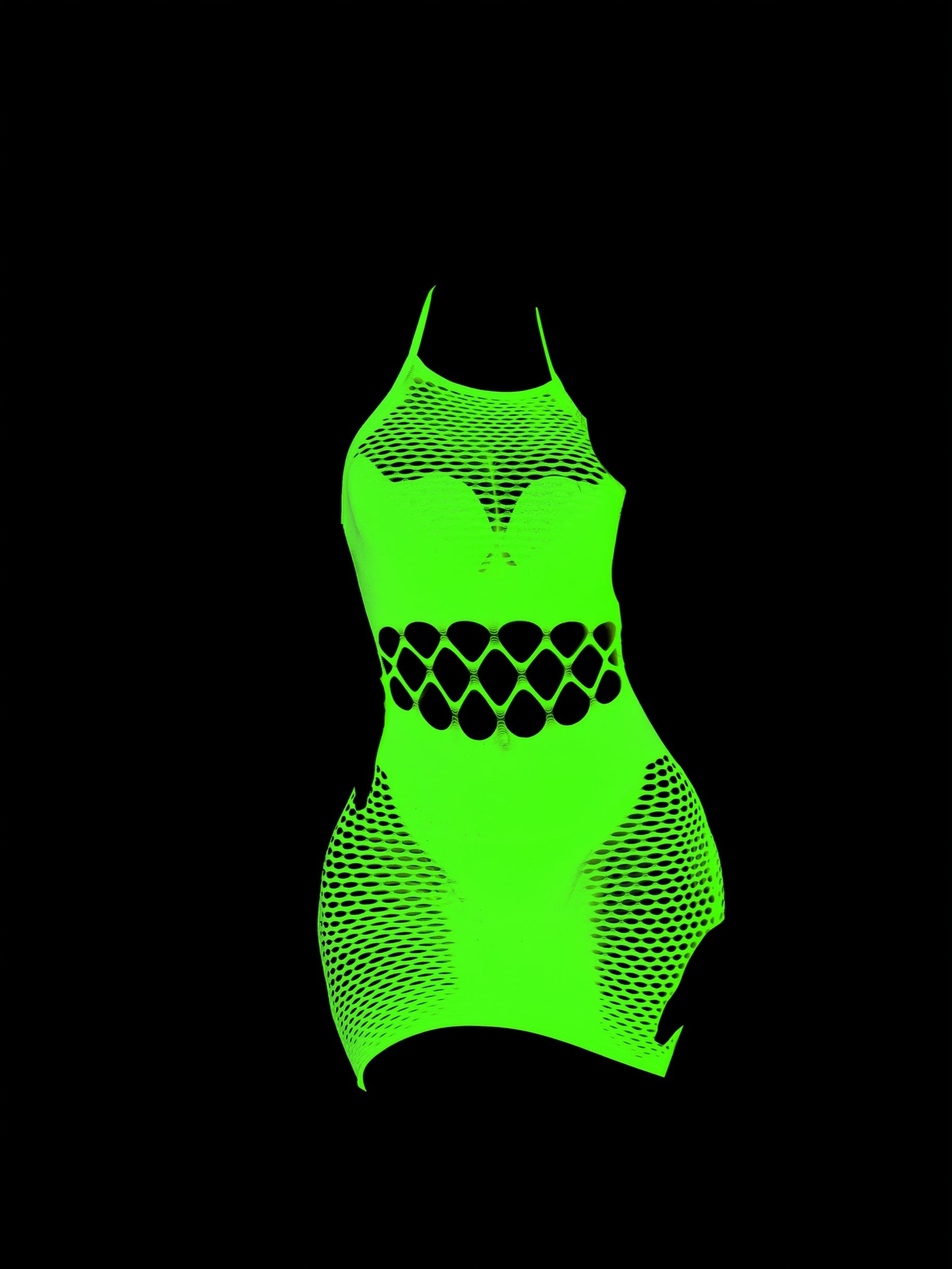 Plus-Size Glow-in-the-Dark Lace Fishnet Dress Lingerie See-Through Halter