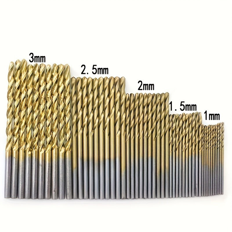 50 Pcs Titanium Coated High-Speed Steel Drill Bit Set with Hex Shank