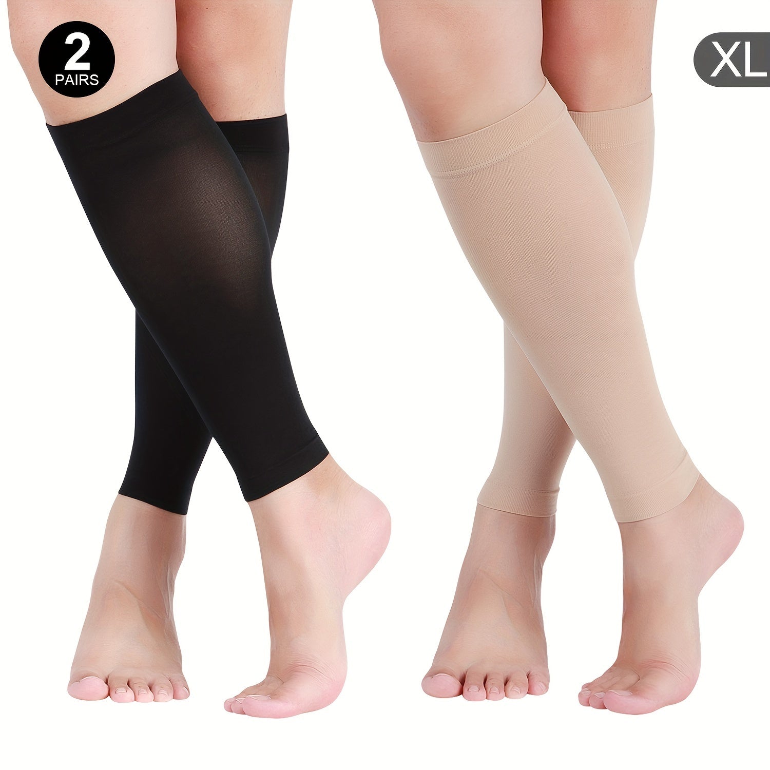 Unisex Nylon Spandex Leg Compression Sleeves 20-30mmHg Breathable Non-Slip