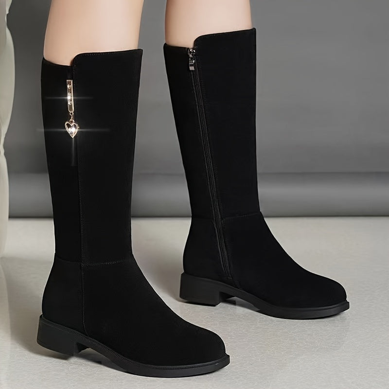 Women's Winter Knee-High Boots Faux Fur Lining Low Heel Rubber Outsole