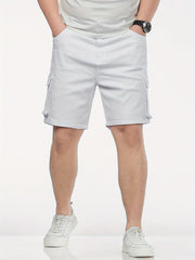 Men's Plus-Size Cotton Denim Shorts with Pockets Slim Fit Casual