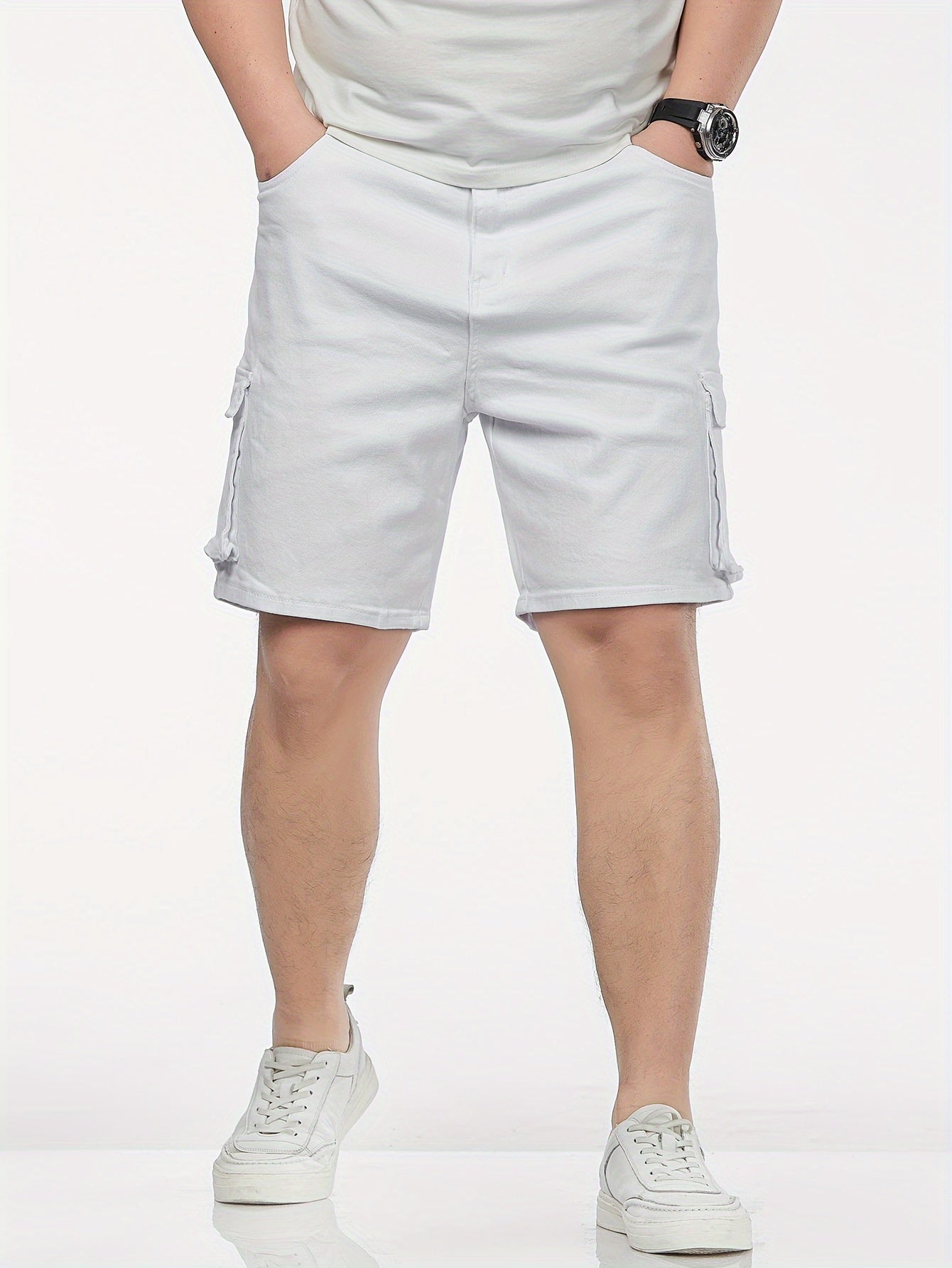 Men's Plus-Size Cotton Denim Shorts with Pockets Slim Fit Casual