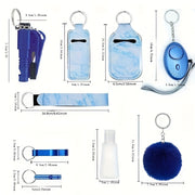 Set of 9 Women's Safety Keychains with Hand Sanitizer Holder Alarm and Floating Charm