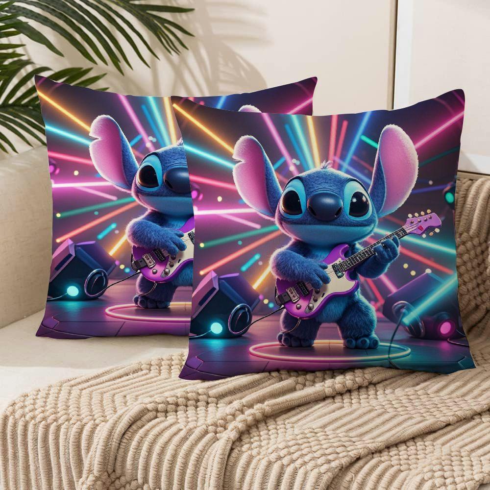 Set of 2 Disney Stitch Guitarist Pillow Covers 45.72 cm Square for Sofa Living Room Outdoor