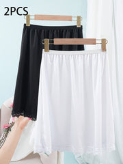 Plus Size Thickened Safety Anti-Slip Skirt with Lace Patchwork Underlay