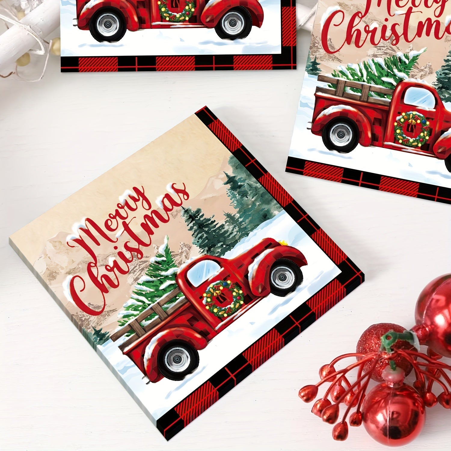 24 Pack Christmas Party Paper Napkins Vintage Truck Design Disposable Holiday Tableware