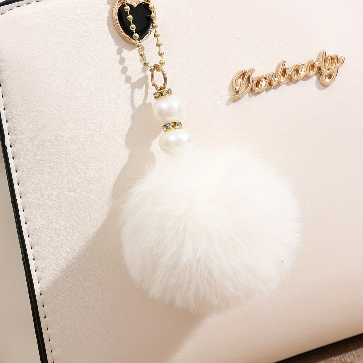Solid Color Faux Leather Crossbody Handbag with Pompom Charms for Women
