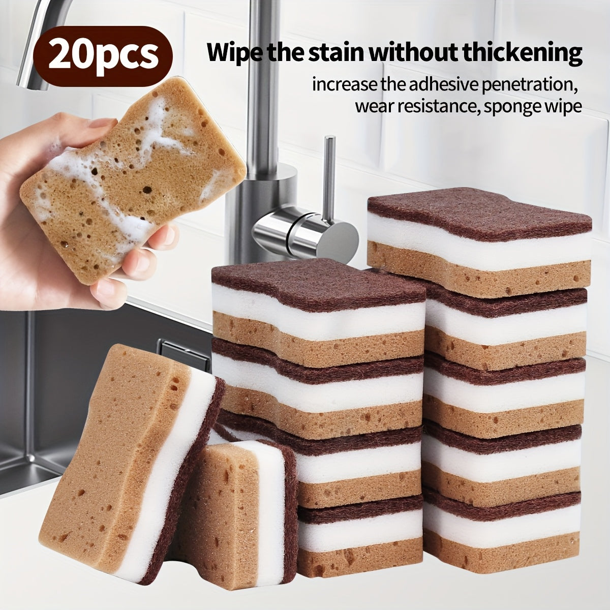 Трехслойные губки для мытья посуды из водорослей в упаковках по 5, 10, 20 или 40 штук. Высококачественные, прочные, нецарапающие кухонные губки, которые обладают высокой впитывающей способностью. Идеально подходят для мытья посуды и протирания, часть из