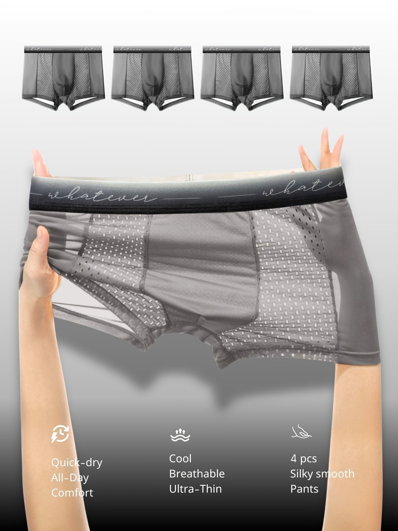 Men's Boxer Briefs Alphabet Print Breathable Mesh Polyester Spandex Assorted Colors Set of 4