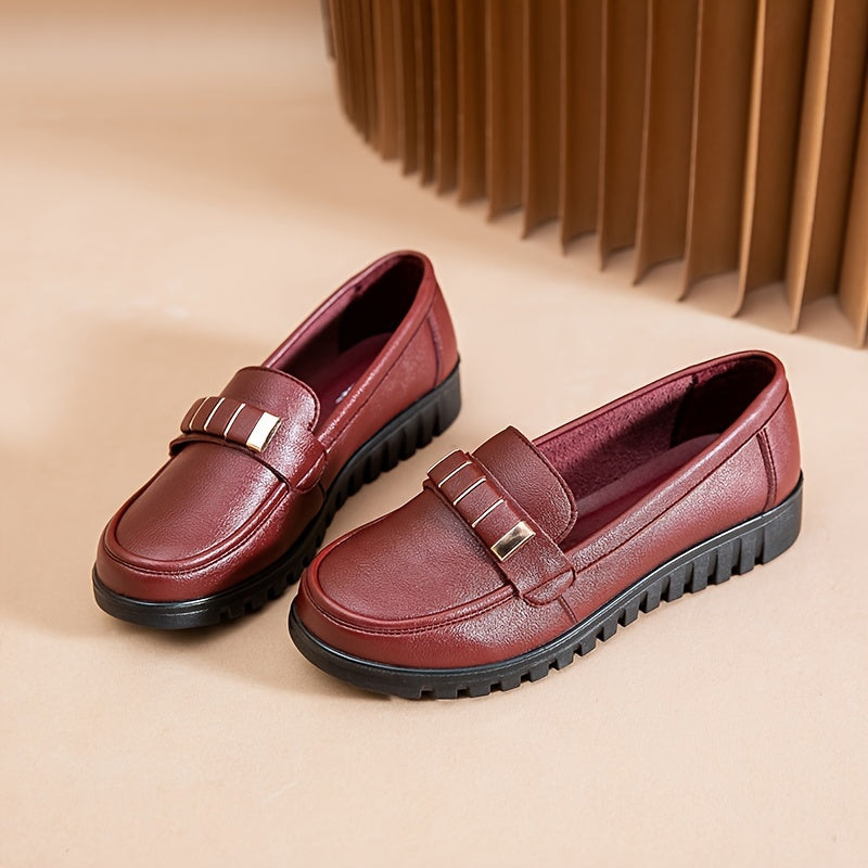 Women’s Ballet Flats Solid Color Slip-On Loafers Breathable Cow Leather