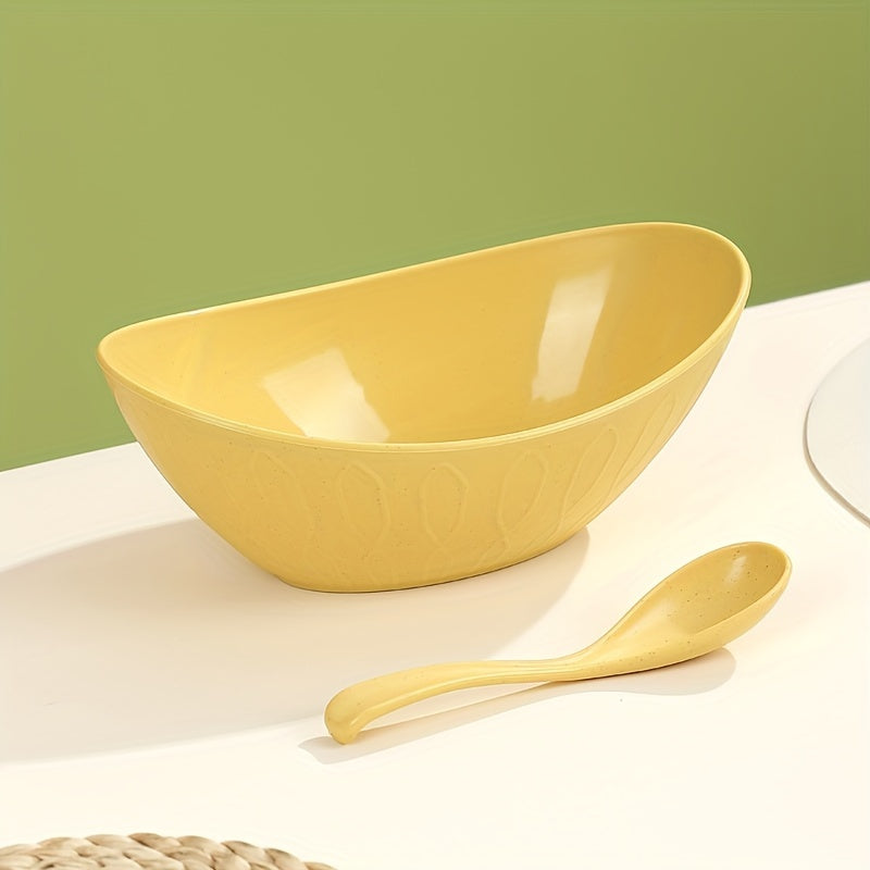 Juego de 2 cuencos de trigo plateados con cuchara, reutilizables, irrompibles, ligeros, utensilios de cocina para ensaladas, postres y pasta