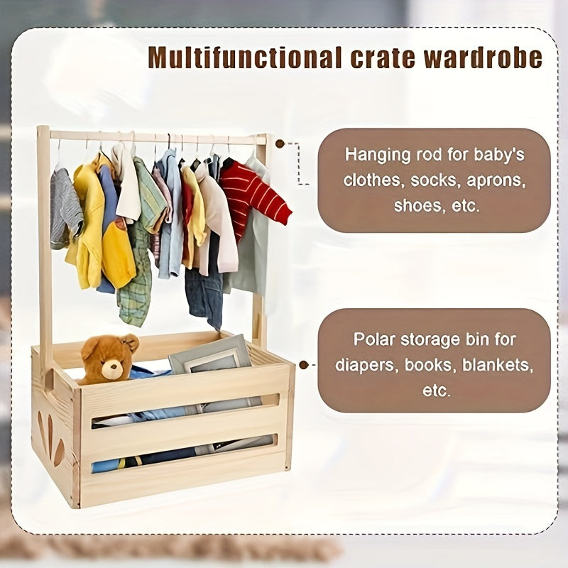 Wooden Closet Organizer with Hanging Rod and Storage Bin Multi-Purpose Plywood Storage Shelf