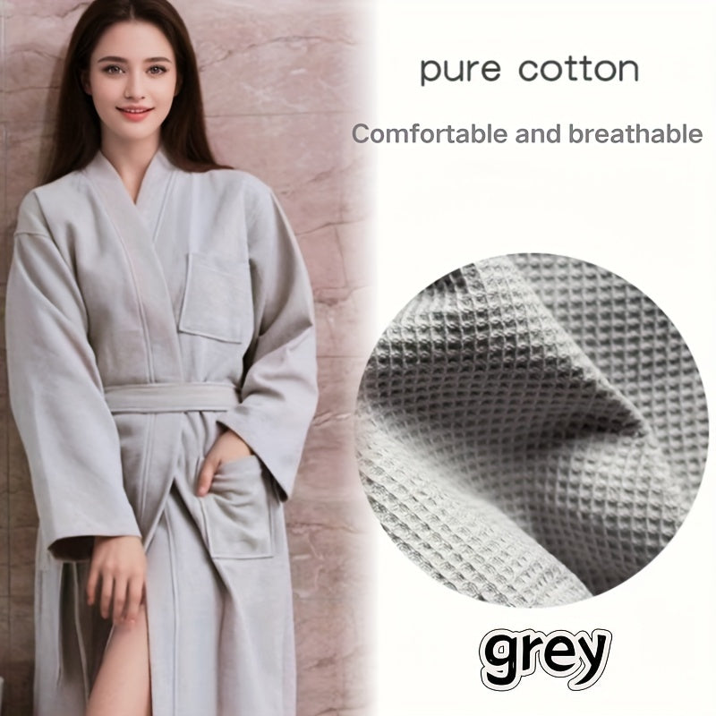 Unisex Waffle Knit Cotton Bathrobe with Space Theme and Plaid Pattern Durable Soft Absorbent One Size