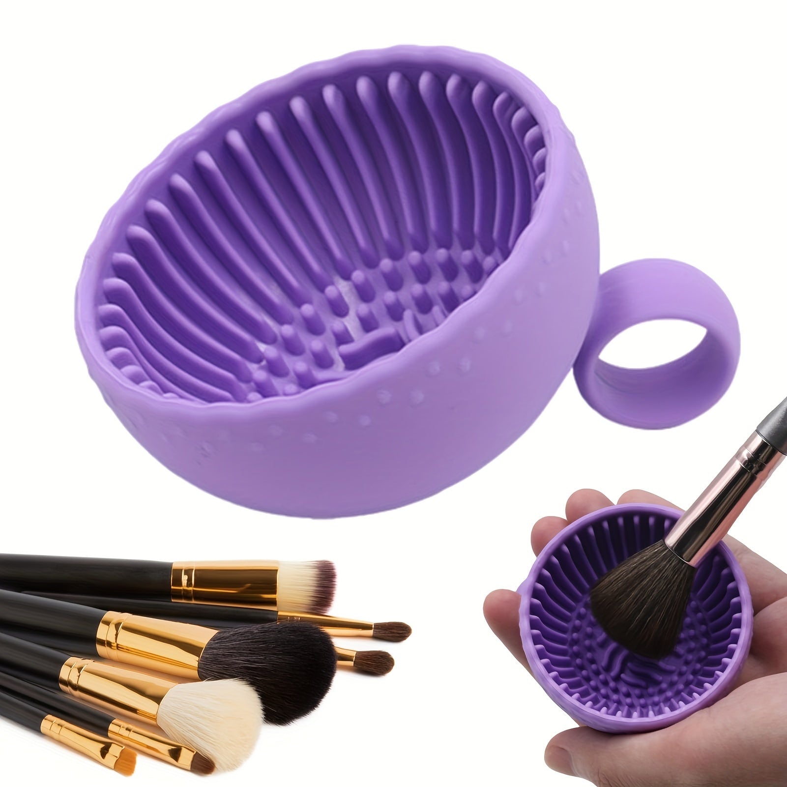 Makeup Brush Cleaner Bowl Silicone Scrubber Pad for Eyebrow and Face Brushes
