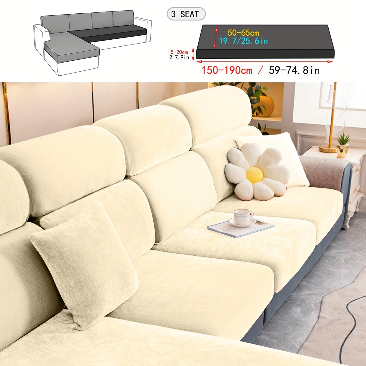 Har qanday xonada mebelni himoya qilish va bezatish uchun velur divan qoplamasi.