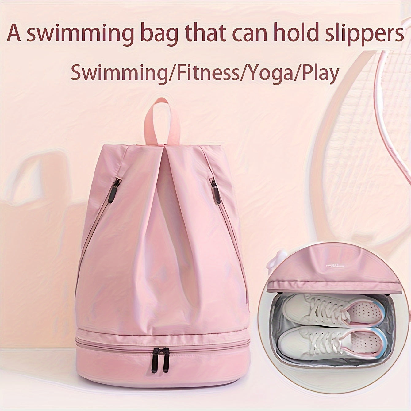 Black Waterproof Polyester Casual Daypack Backpack with Shoe Storage