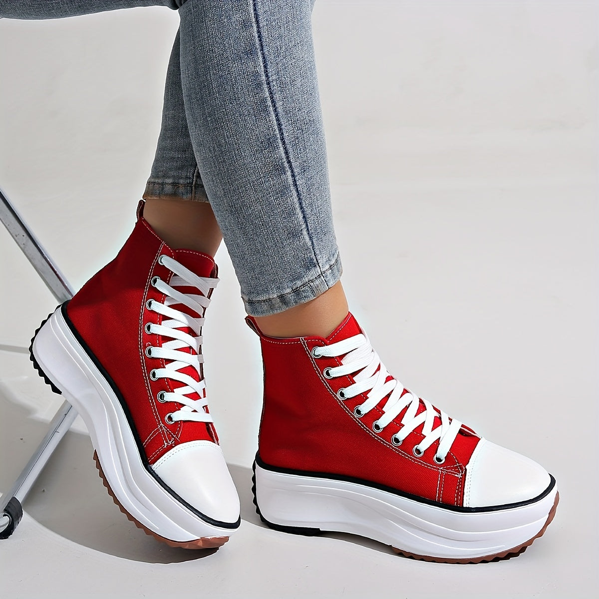 Women's Camouflage High Top Canvas Sneakers With Round Toe Lace Up Platform