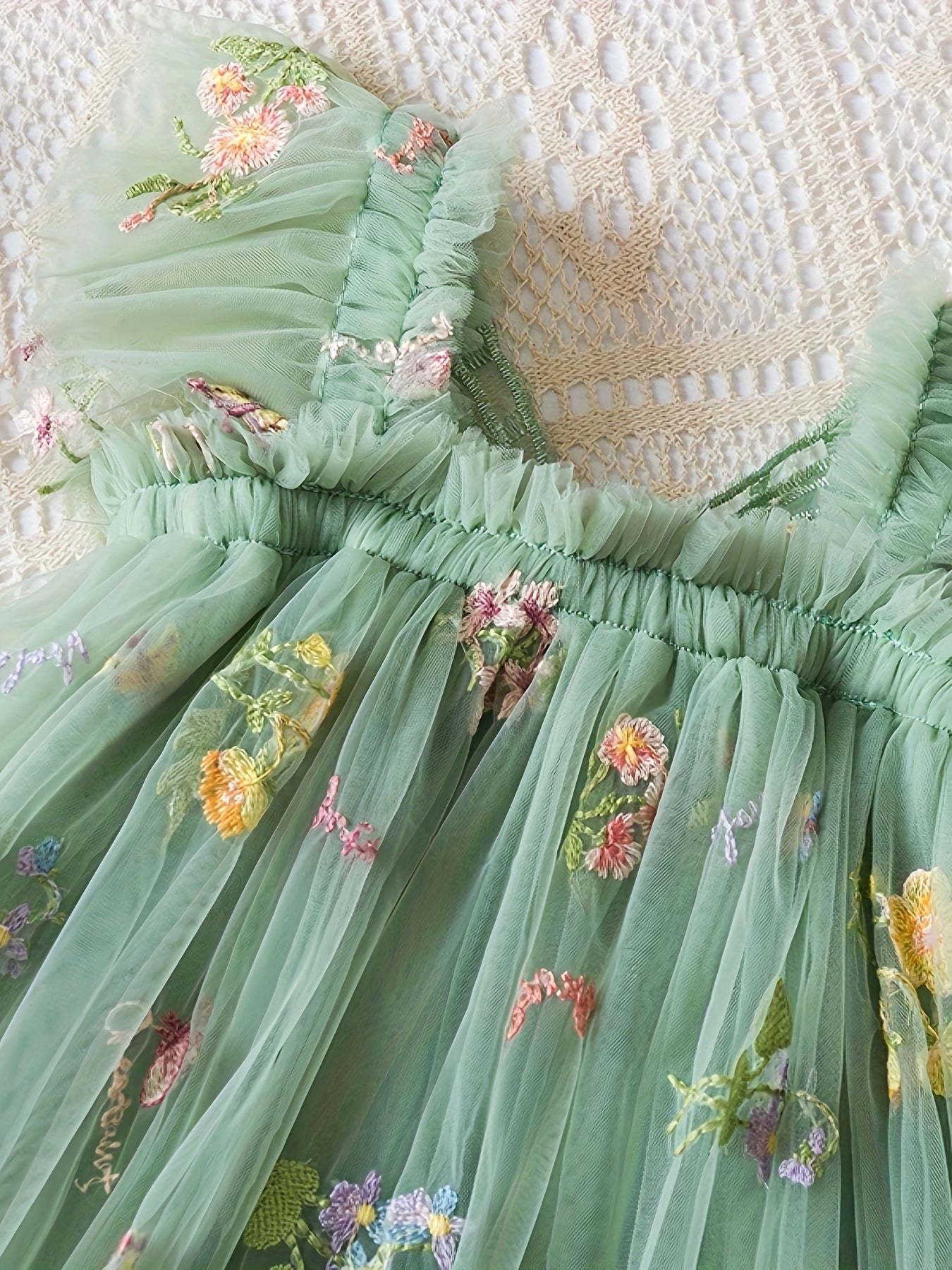 Infant Toddler Girl Summer Mesh Dress Butterfly Embroidery Cap Sleeve Baby Dress