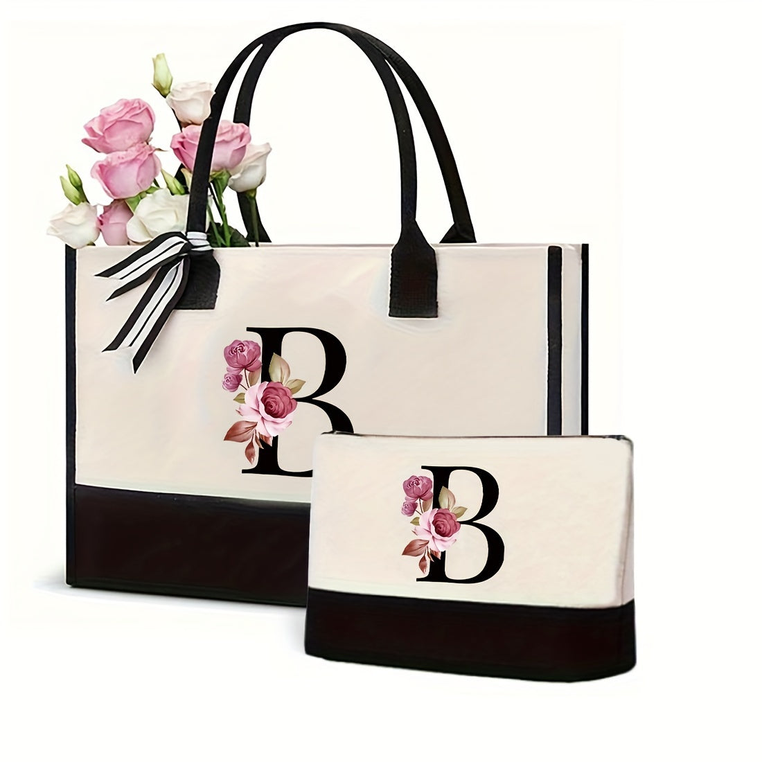 Women's Canvas Letter Handbag Large Versatile Shoulder Bag for Office and Shopping