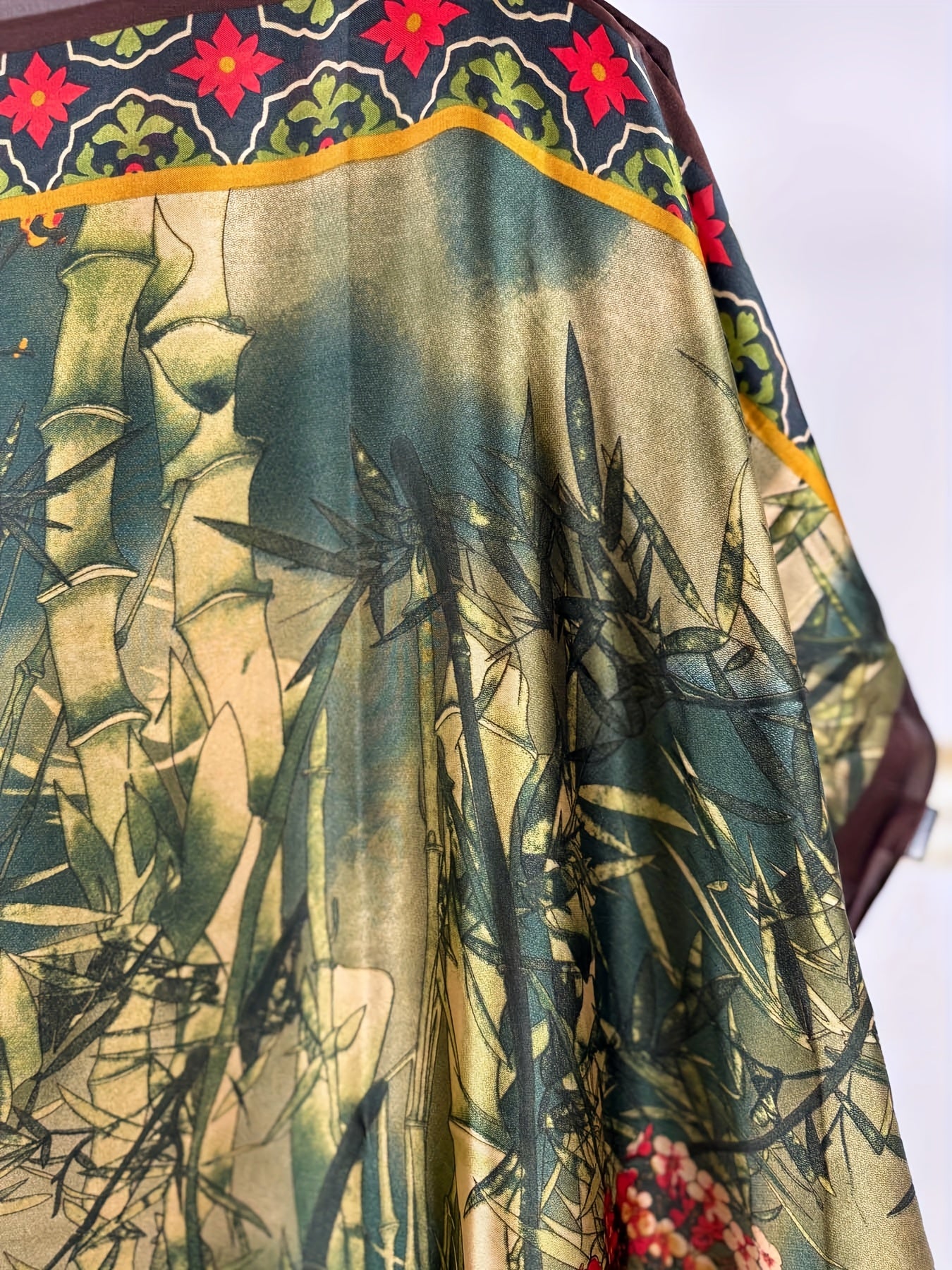 Блузка женская больших размеров с цветочным принтом зеленый и коричневый, дышащий полиэстер, повседневная и официальная