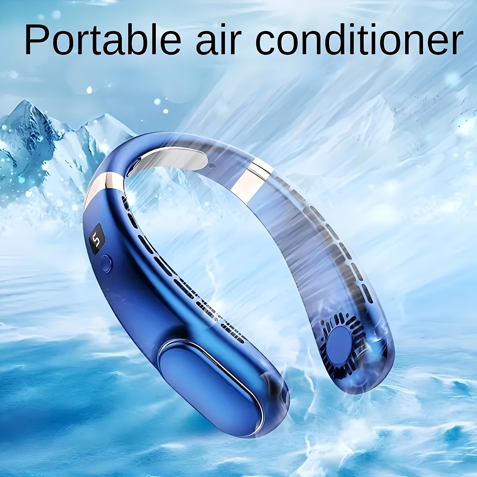 Portable Neck Fan with Digital Display, USB Rechargeable, Adjustable Speed