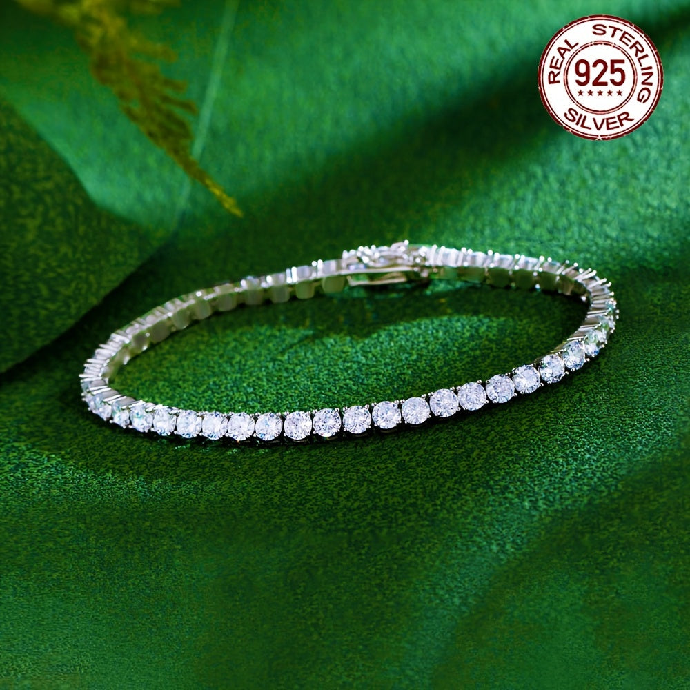Sterling Silver Tennis Bracelet with White Cubic Zirconia 3mm Secure Clasp