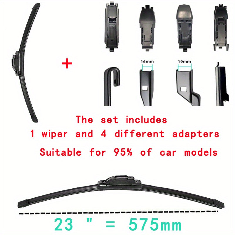Car Windshield Wiper Blade Set with Adapters, Rubber, Multiple Sizes