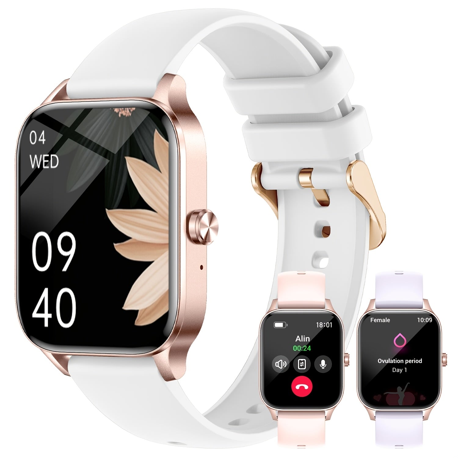 Smart Watch for Women and Men with 1.85 Inch HD Screen Fitness Tracker Calls IP68 Waterproof AI Voice Weather Reminders