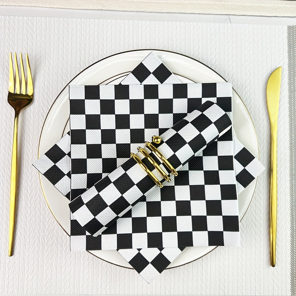 Black And White Checkered Disposable Napkins 33x33cm For Weddings Parties Holidays