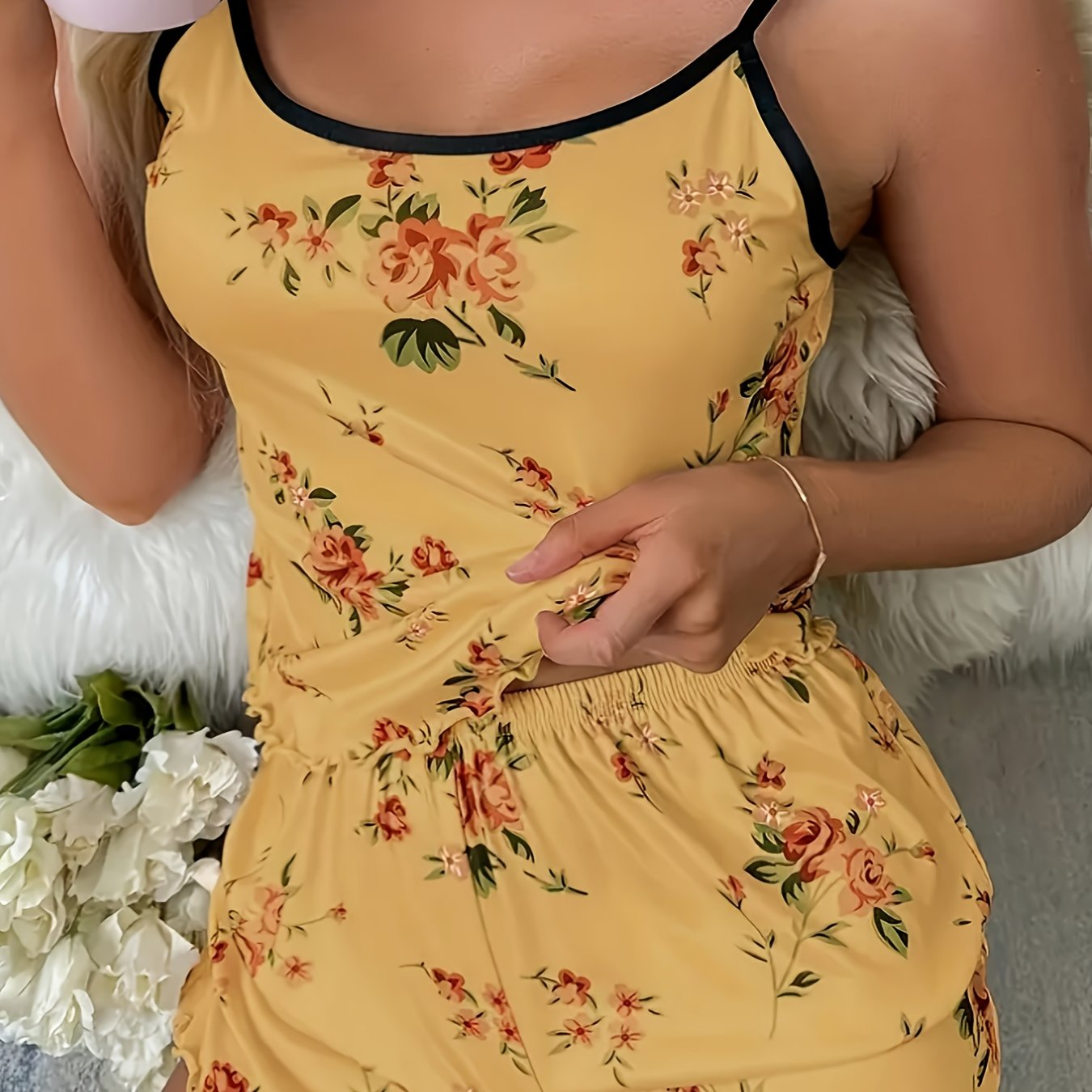 Women's Plus Size Floral Print Pajamas Set Lounge Cami Top Shorts