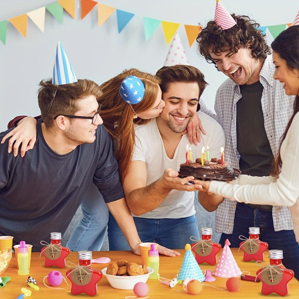 Set of 10/20/30 Star-Shaped Mini Wine Bottles with Funnels and Labels for Parties and Events