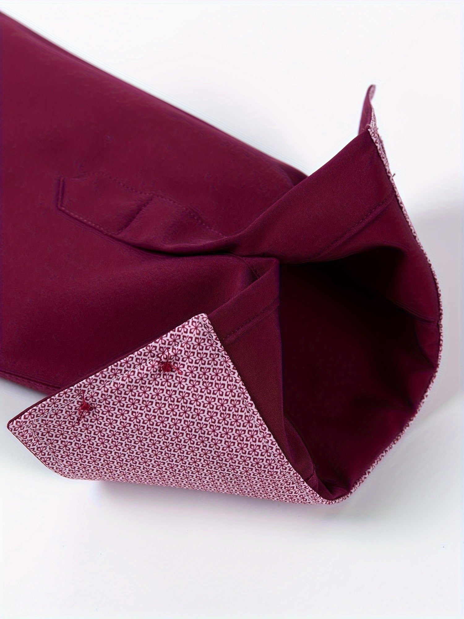 Men's Light Blue Long Sleeve Double Breasted Shirt with Floral Cuffs Polyester Blend