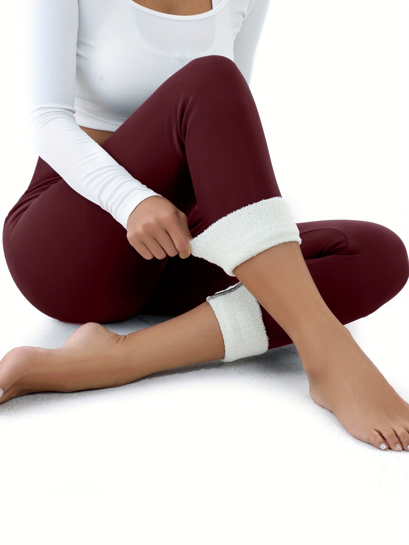 Plus Size Women High-Waisted Plush-Lined Warm Stretch Trousers Winter Outerwear