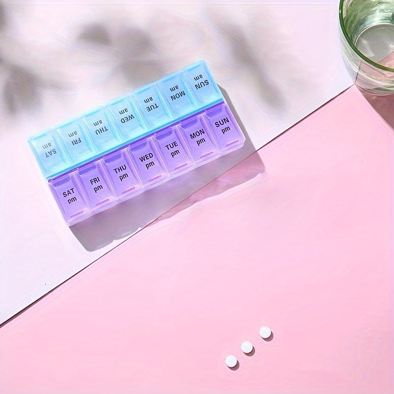 14-Compartment Weekly Medicine Organizer Portable Divided Box with Morning and Afternoon Sections