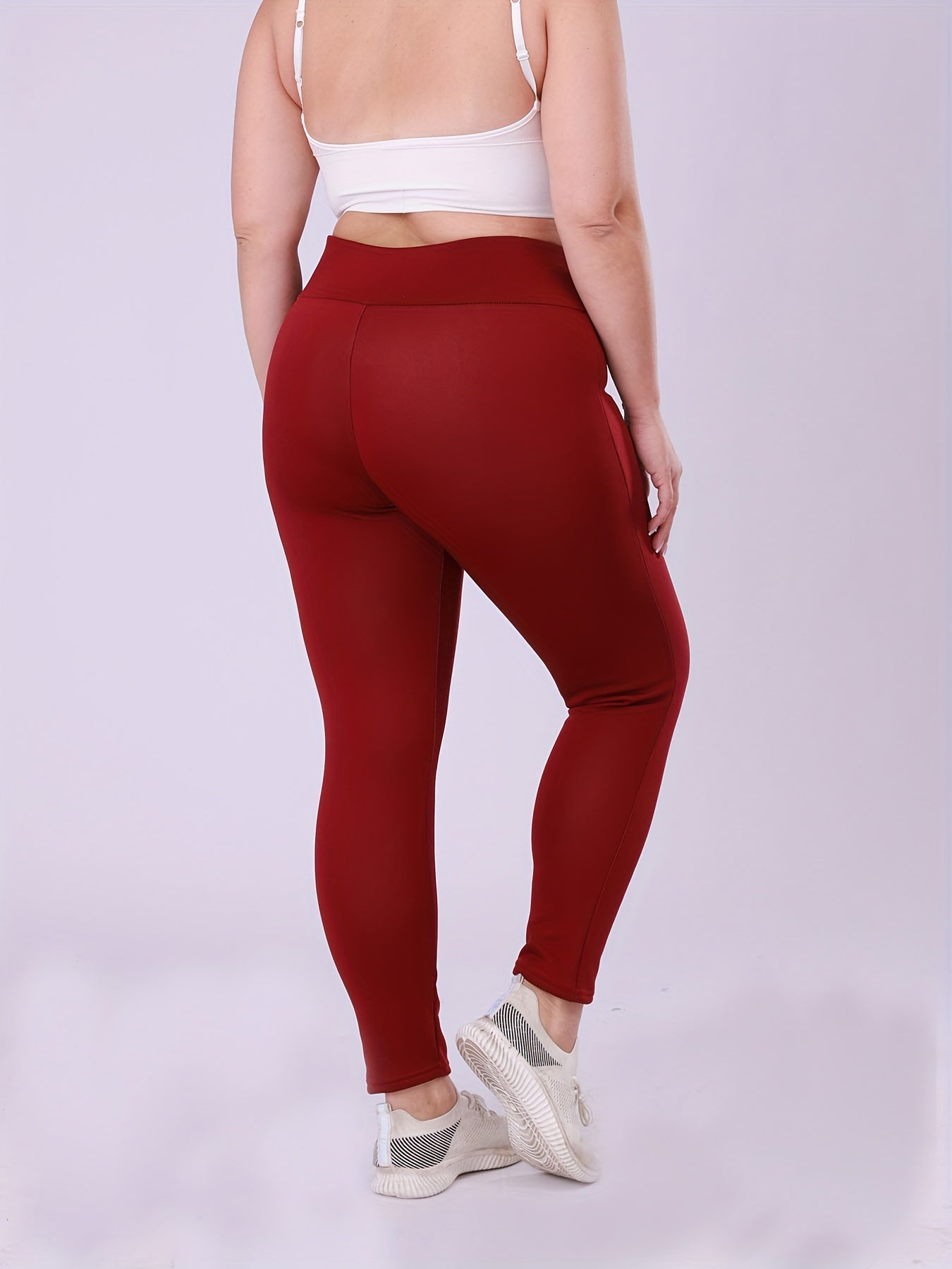 Women's Fleece-Lined High-Waist Leggings Warm Thick Cozy Red