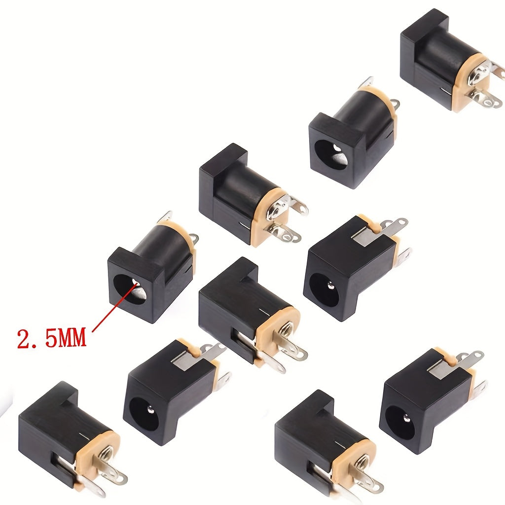 10 Pack DC Power Connectors 5.5x2.1/2.5mm Round Pin Female Socket Straight Vertical